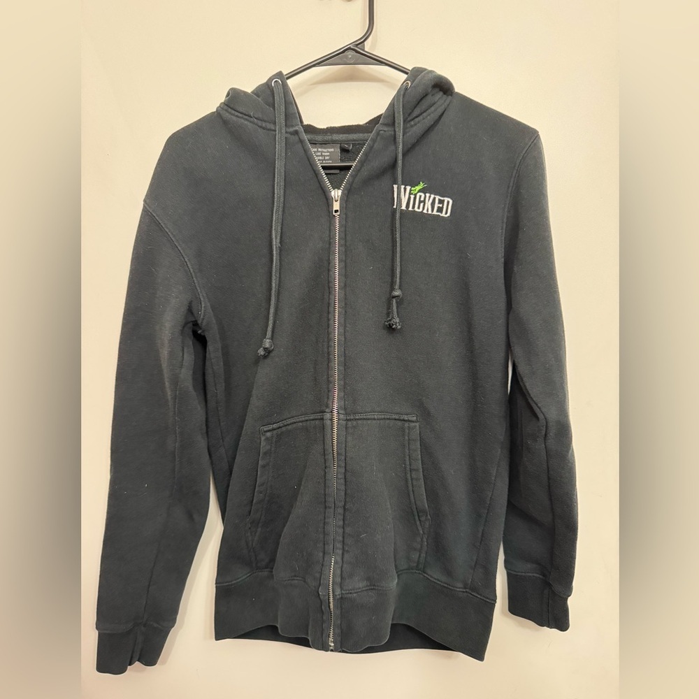 Vintage Y2K Wicked Hoodie small Black Sweatshirt Full Zip Defy Gravity Broadway